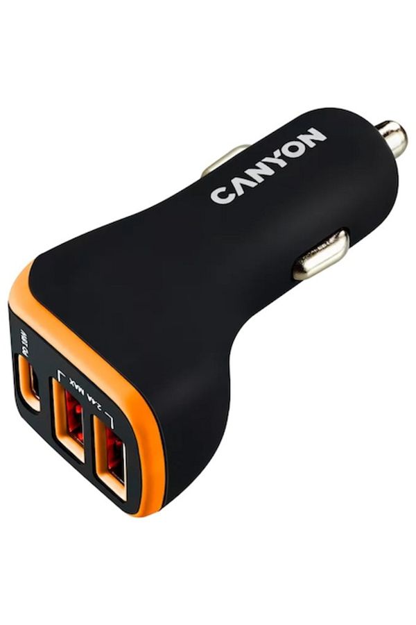 CANYON-Încărcător auto Canyon, C-08 PD 18W USB-C 2USB-A, Negru/Portocaliu (CNE-CCA08BO) 1
