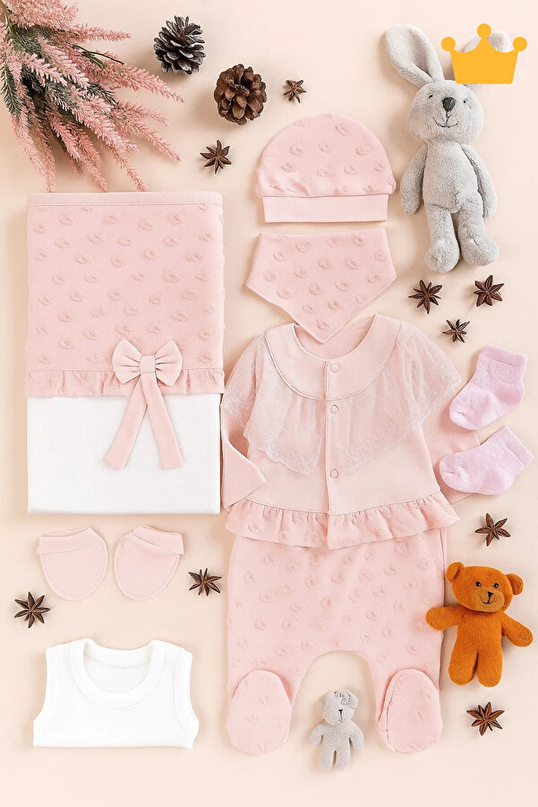 Babyhola Fırfırlı Dantelli Kız Bebek Yenidoğan 8'li Zıbın Seti 0-3 Ay Hediyelik Hastane Çıkışı Yavru