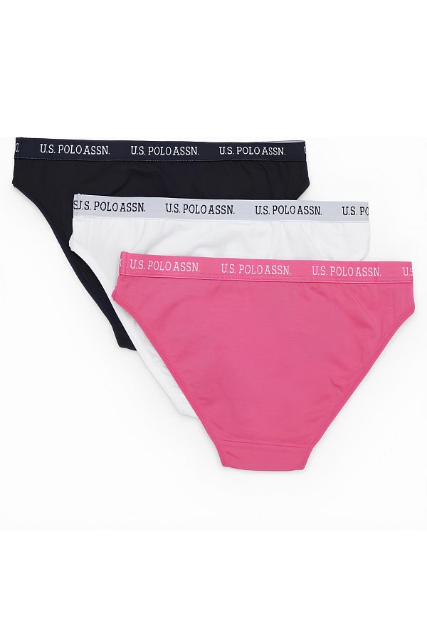 U.S. Polo Assn.-Chiloți pentru femei, bumbac, alb - fucsia - bleumarin, 3 piese 1
