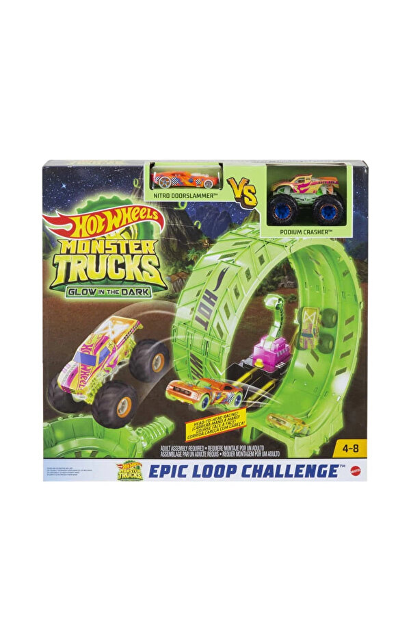 HOT WHEELS HBN02 Monster Trucks Karanlıkta Parlayan Çemberde Yarış Seti