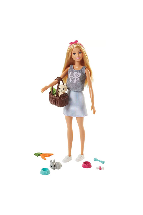 Barbie Bebekler ve Evcil Hayvanlar, Yavru Köpek, Tavşan ve Temaya Uygun 7 Parçayla FPR48
