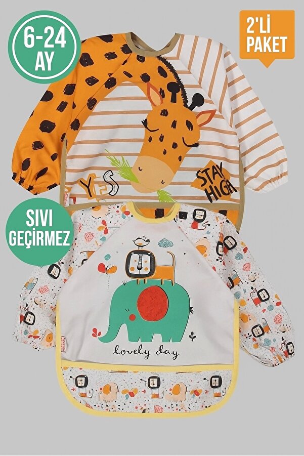 Bebechi Sıvı Geçirmez Kollu Mama ve Aktivite Önlüğü | | 0-24 Ay | Safari Desen