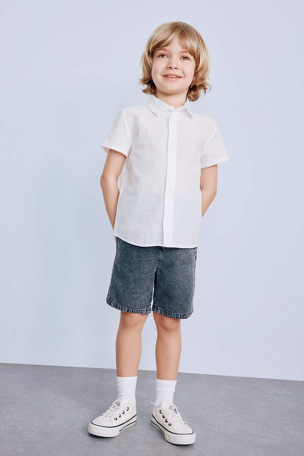 DeFacto-Pantaloni scurți de blugi pentru bebeluși, uni, elastici, cu talie elastică E3382A525SM 1