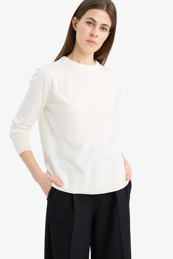 DeFacto-Weich strukturierter Strickpullover mit Rundhalsausschnitt – reguläre Passform C0058ax24wn 1