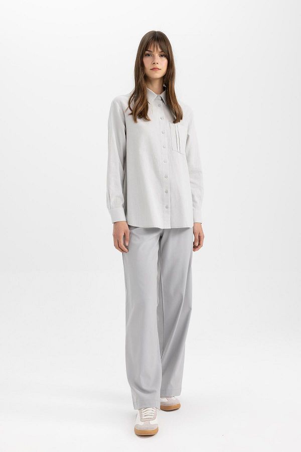 DeFacto-Pantaloni Palazzo, drepti, de bază, cu șireturi, cu picior lat, cu talie elastică C5628ax24sp 1