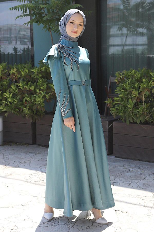 Modamihram-Abendkleid mit Stoned Burnout-Muster Mint 11403 1