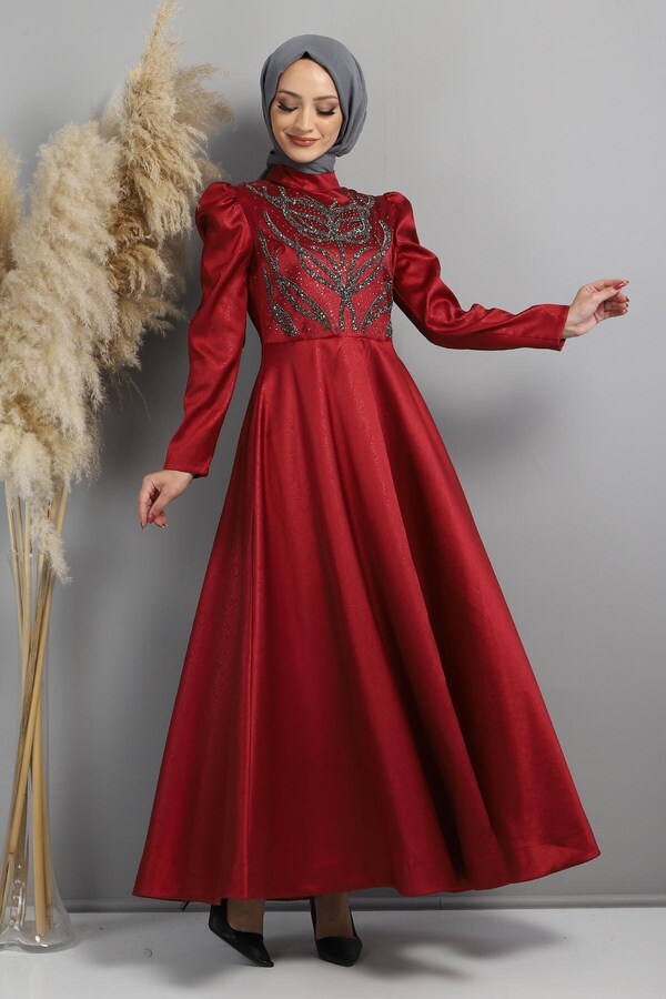 Modamihram-Suknia wieczorowa Stoned Burnt Patterned Burgundy 11404 1