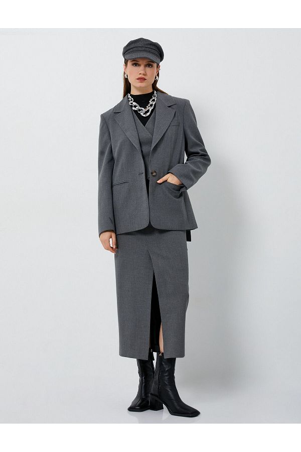 Koton-Oversize Blazer Jacket with Single Button Pocket Detail 1