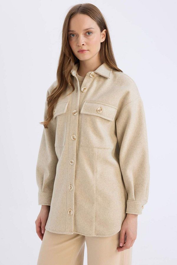 DeFacto-Relax Fit Shirt Collar Pocket Button Shirt Jacket D1302Ax24Wn 1