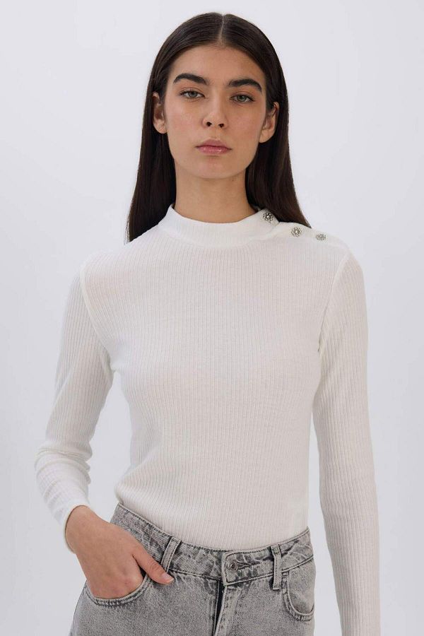DeFacto-Slim Fit Tight Half Turtleneck Ribbed Camisole Long Sleeve T-Shirt D9499Ax24Wn 1