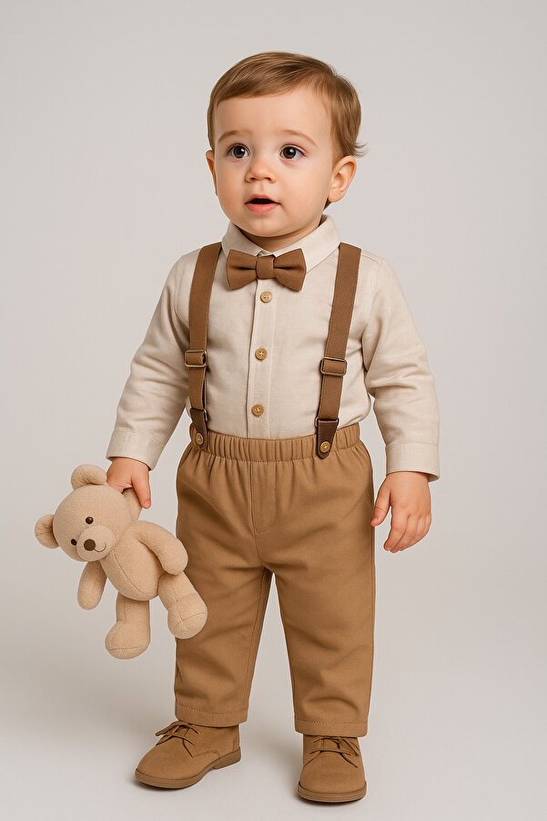 tinytrends Colmar Erkek Bebek Desenli Zıbın Gömlek Bayramlık Salopet Takım