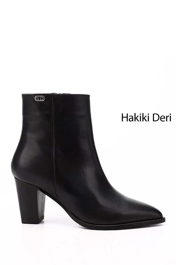 GÖNDERİ(R)-Femei/Fete Cizme negre cu fermoar cu vârf ascuțit din piele naturală 1