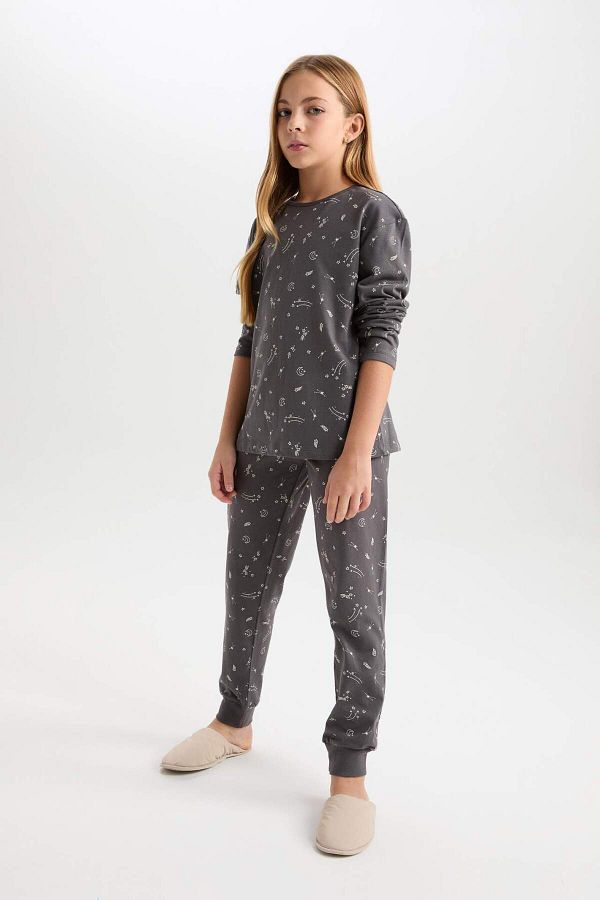 DeFacto-Set pijamale cu model pentru fete - mânecă lungă, talie elastică, D6654a824wn 1