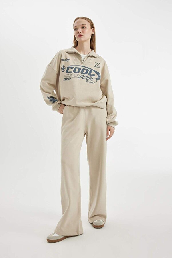 DeFacto-Coool Wide Leg Jogginghose mit weitem Bein, elastische Taille, Schnürung, Taschen, Basic Solid B3345AX24WN 1