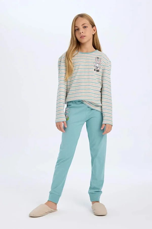 DeFacto-Mädchen-Pyjama-Set Looney Tunes Langarm-Oberteil mit langem Unterteil D6062A824AU 1