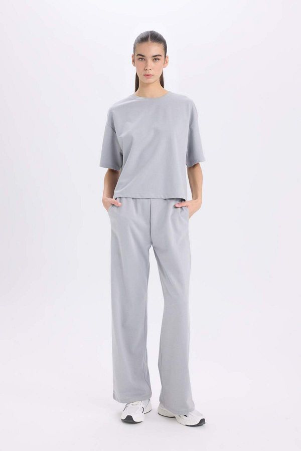 DeFacto-Jogginghose mit weitem Bein und weitem Bein, elastische Taille, Taschen, Basic, einfarbig 3158902 1