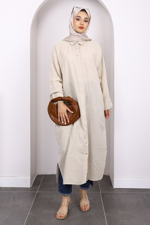 İmajButik-Muslin Tunic with Stone Buttons 1