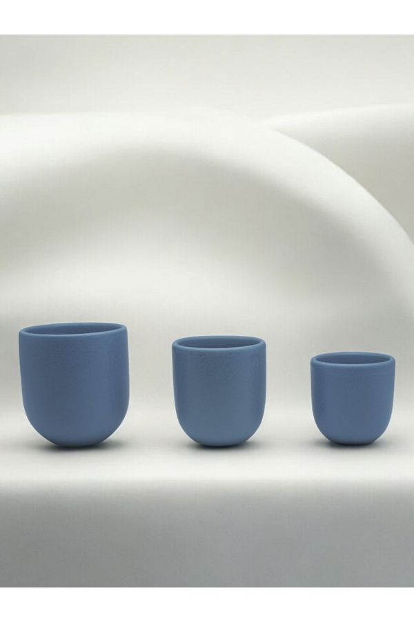 NOVUM-Set 3 Pahare Cafea Velaris Blue Moon (Luna Albastră Mat) – 250 ml, 150 ml, 80 ml – Gresie 1