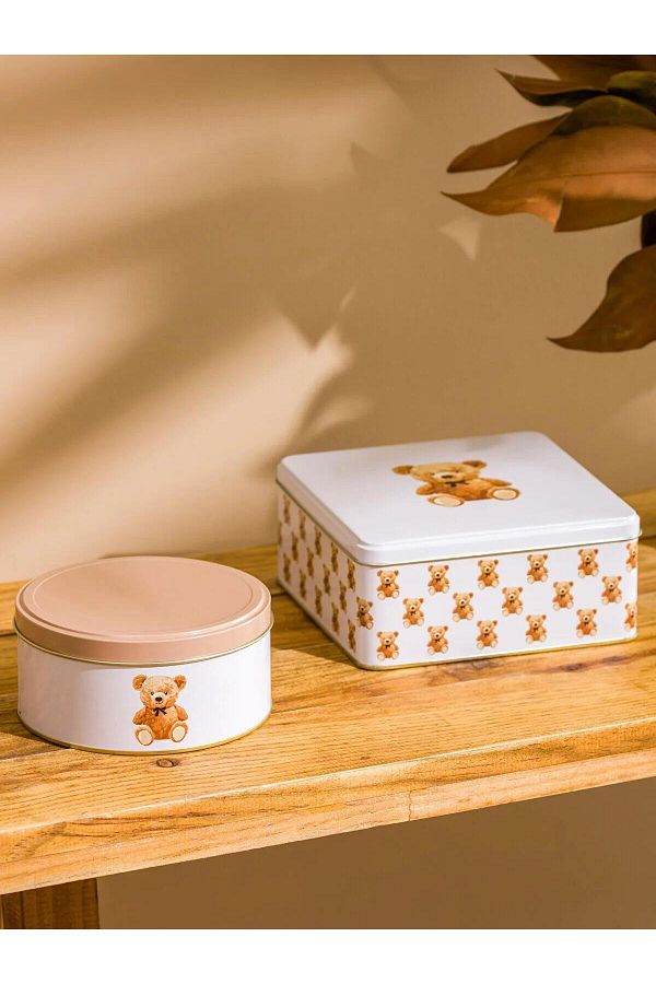 LC Waikiki-Lcw Home Bear Printed Metal Storage Container Set of 2 (W5) 1