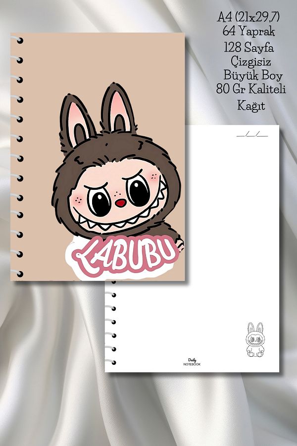 daily notebook-Labubu Unlined School Notebook,64 Sheets/128 Pages Spiral A4 Large Size (21X29.7 cm) Size 1