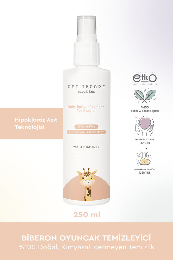 PETITECARE baby&kids %100 Doğal Biberon, Emzik, Oyuncak Temizleyici, Parfümsüz, Kimyasal İçermez, Vegan, 250 ML
