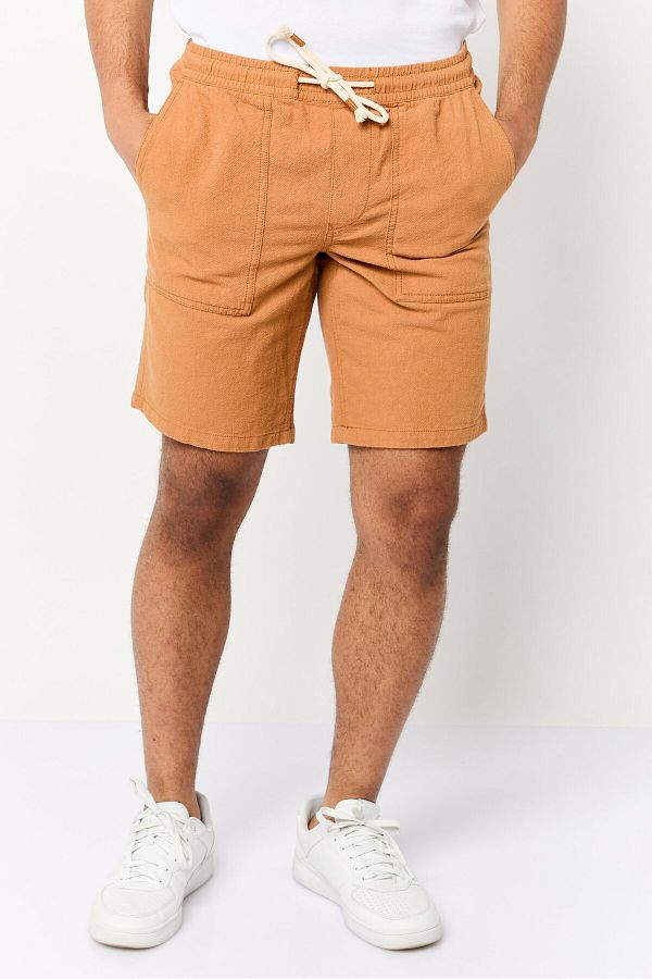 CELIO-Men Drawstring Textured Basic Shorts, Rust 1