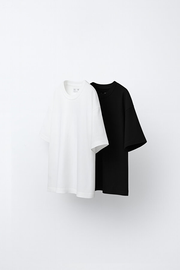 hepbaby 3-6 Yaş Unisex Oversize Kısa Kollu Bisiklet Yaka Pamuklu Tişört 2'li Set