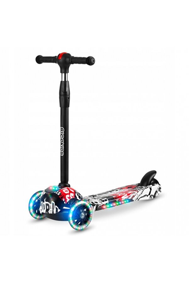 Ricokids-Piko Black/White/Red Children's Scooter with Adjustable Handlebar Height, Wheels with LED Lights, as 1