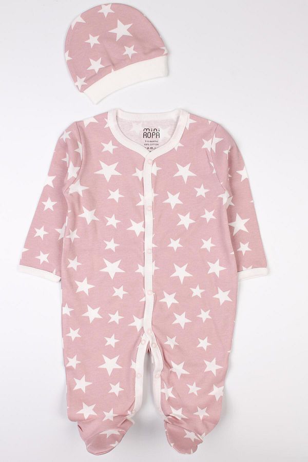 Mini Ropa-Star Patterned Baby Romper with Booties and Hat 1