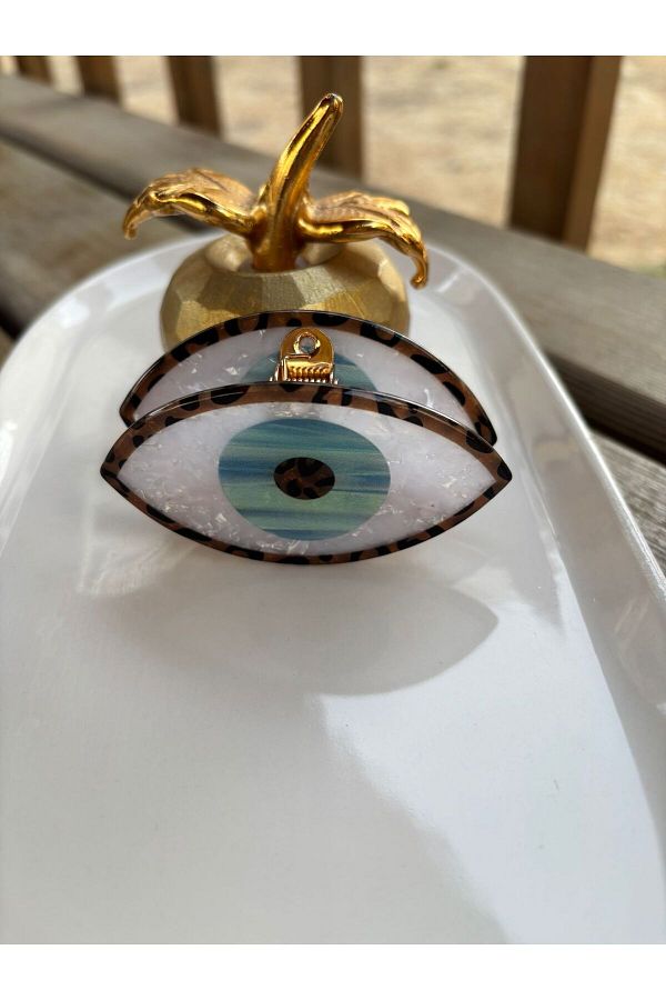 Blotch-Steel Mechanism Evil Eye Eye Pearlescent Bone Peg Buckle 4X7.5 cm 1