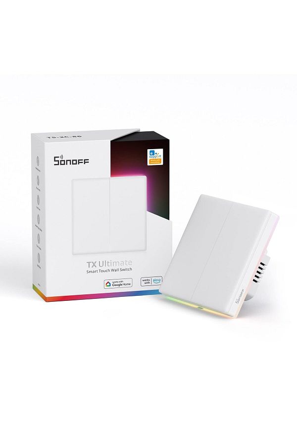 Sonoff-Intrerupator Smart T5-2C-86 WiF cu Full Touch (2 canale), Lumina LED 10A 2400W 1
