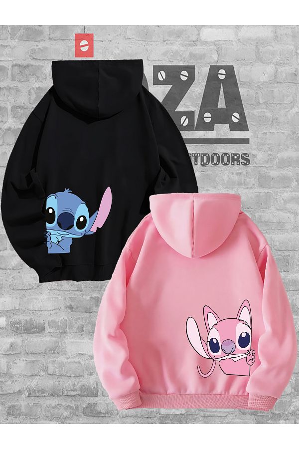 Joza Outdoors-Femei Bărbați Lilo Stitch Talie Imprimată Cuplu Iubitor Design Combinat Hanorac cu glugă Set de 2 1