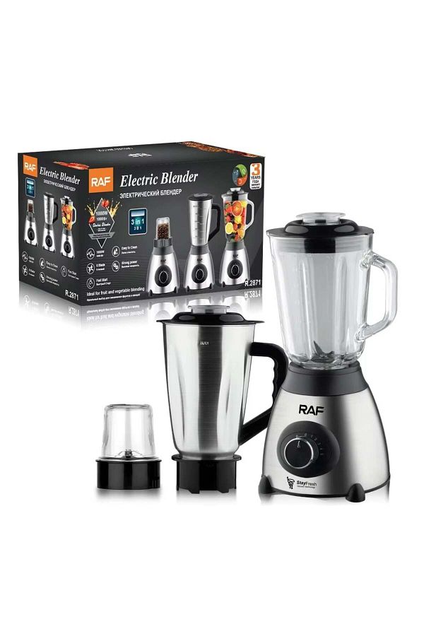 raf-Blender electric 3 în 1 R.2871, 1000W, recipient din sticlă de 1,5 l, bol din oțel inoxidabil, 2 viteze + Pulse 1