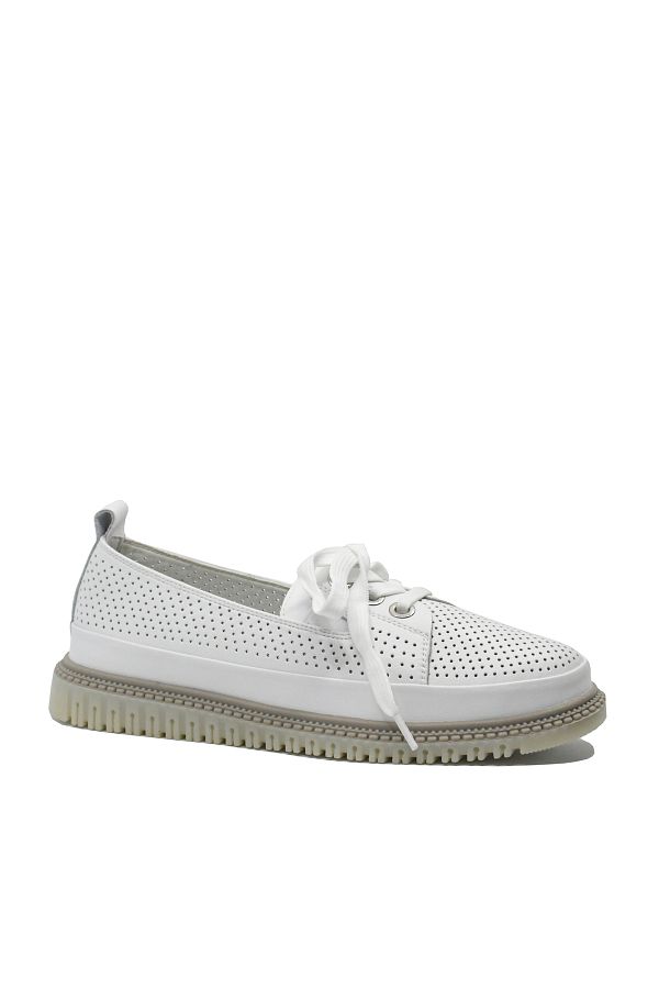 PASS Collection-Comfortable Shoes Pass Collection with perforations and decorative bow, white leather 1