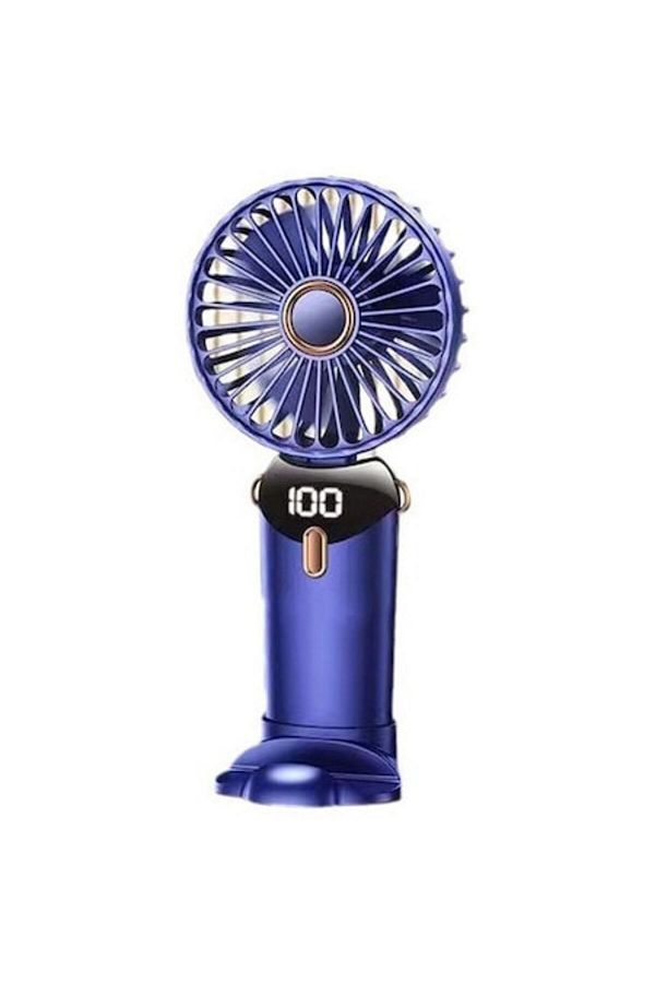 OEM-Ultra Portable Fan, 3 in 1, Handheld, Desk, Neck, 5 Speed Levels, Foldable, with LCD Screen, Blue, 3 1