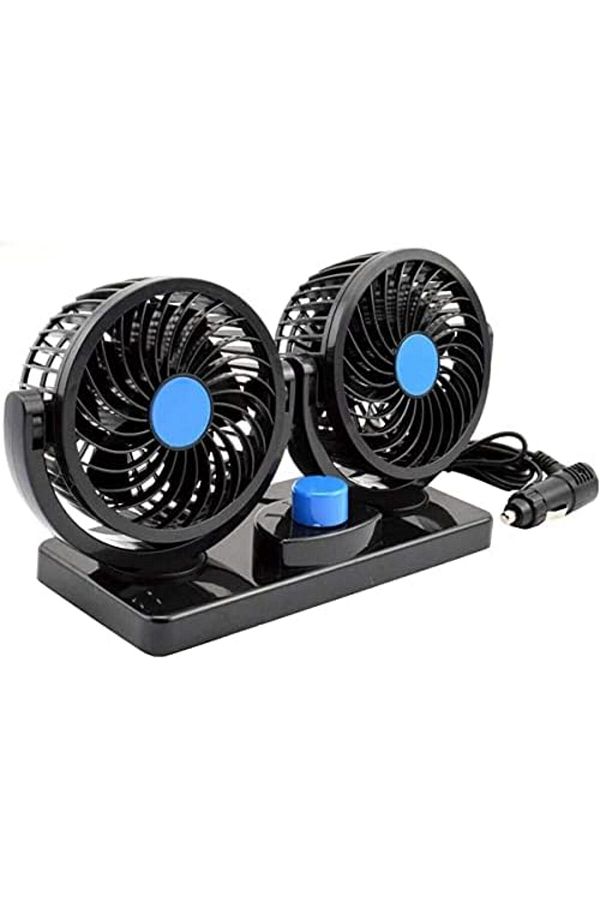 Generic-12V Dual Head Car Fan with 360° Rotation and Adjustable Speed, Dashboard Mount, Cigarette Plug 1
