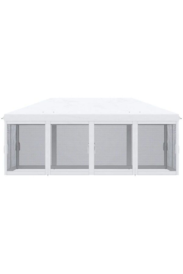Mercaton-Terrace or garden pavilion with metal frame and anti-insect net, black and white, 5.85x2.95x2.70 1