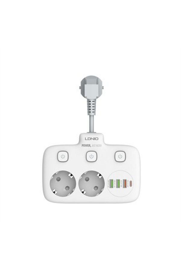 LDNIO-Prelungitor SE2435, 2 prize, 3 X USB-A, 1X USB-C, incarcare rapida QC 3.0, 10A 1