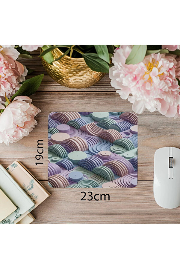 Luluyen-Minimal Mouse Pad Made with Geometric Arcs - 19X23 cm 2 mm Rectangle Imported Printed Mouse Pad 1