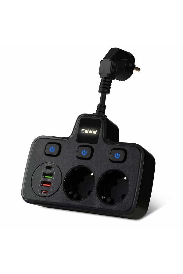 SOLLUXE-Adaptor priză cu două mufe tip C PD20W + QC3.0 și 2 USB 3.4A, lampă tactilă cu lămpă interschimbabilă 1