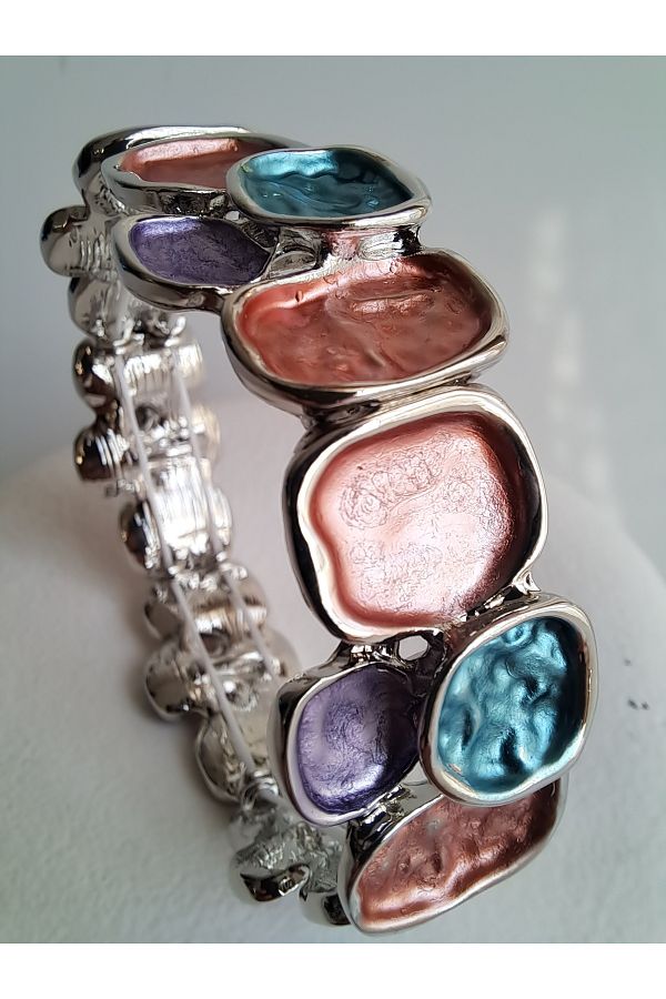 BHR AKSESUAR-Silver Mixed Color Elastic Boho Style Bracelet 1