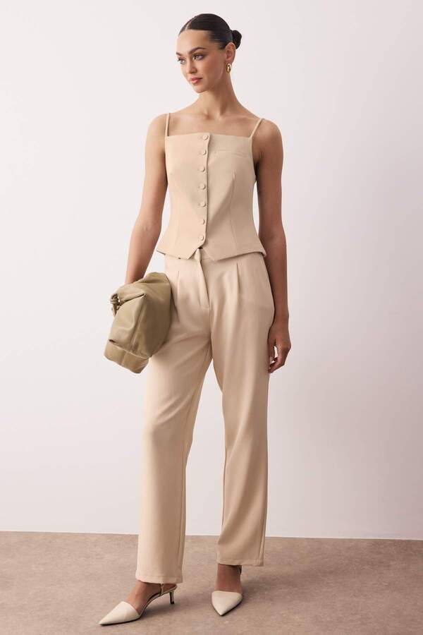 Trendyol Collection-Плісировані штани прямого крою з широкими штанинами TWOSS21PL0155 1