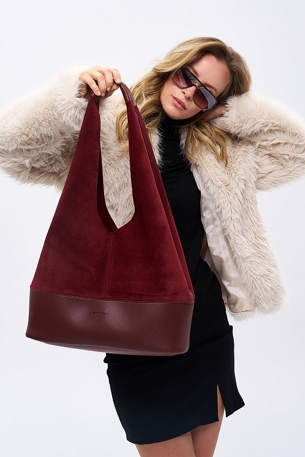 MORCA-Burgundy Genuine Suede Casual Shoulder Bag 1