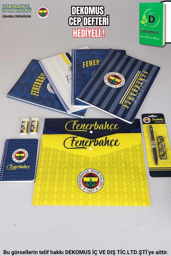 Fenerbahçe-دفتر ملاحظات جيب من ديكوموس "هدية" مرخص مقاس A4 قطعتين مربعتين، قطعتين دفاتر مسطرة، قطعتين مشابك 1