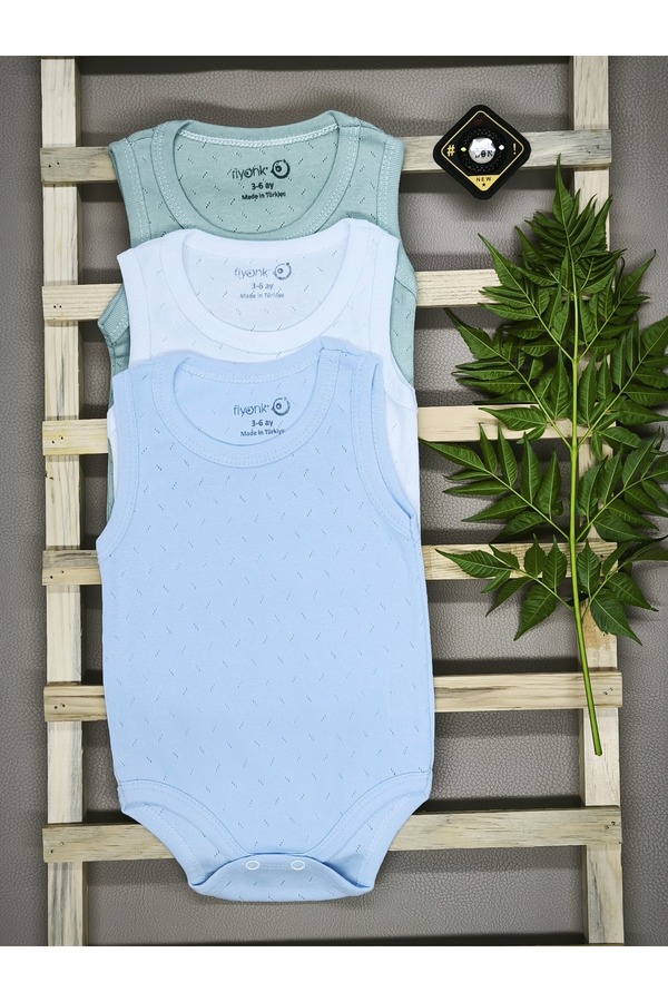 vieso %100 Pamuk 3'lü Bebek Çıtçıtlı Atlet Body Klimalı Kumaş