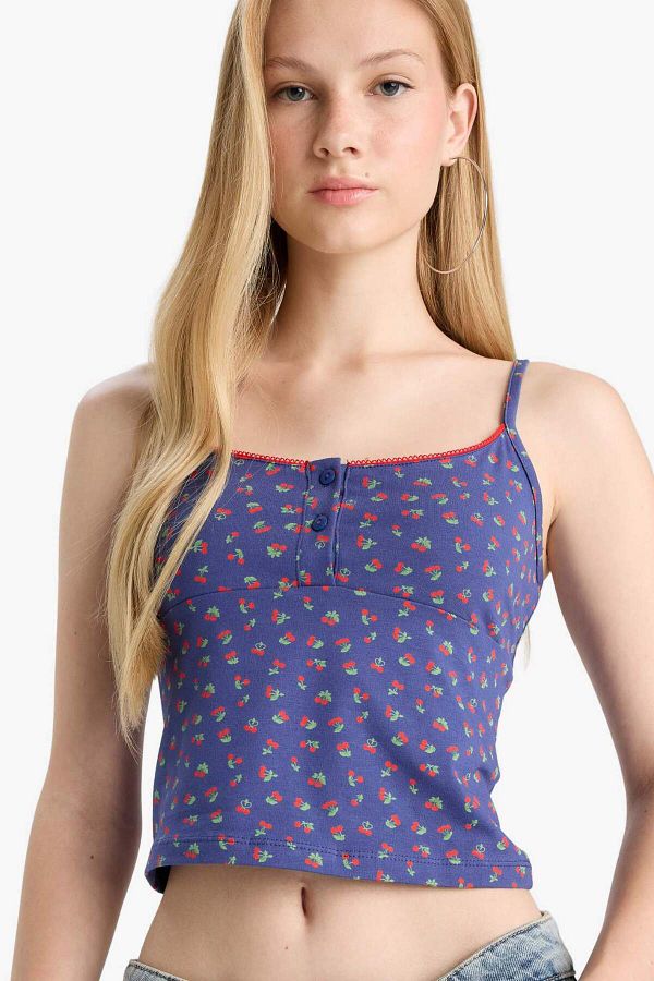 DeFacto-Coool Fitted Fruit Pattern Button Collar Undershirt F6367Ax25Sm 1