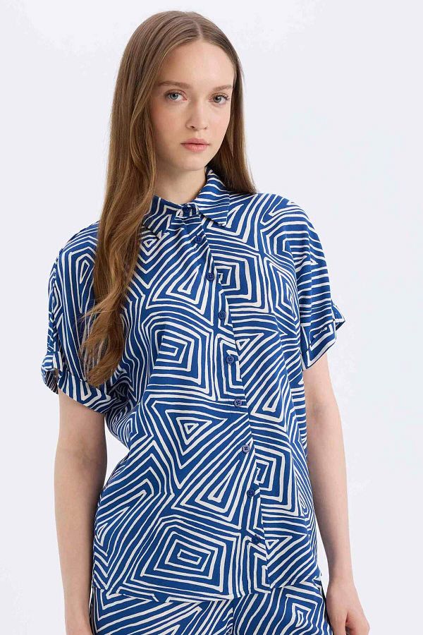 DeFacto-Regular Fit Print Short Sleeve Shirt C9621Ax25Sp 1