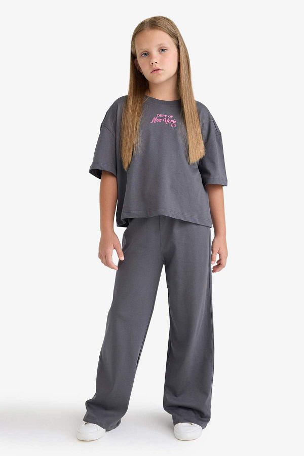 DeFacto-Set de 2 bucăți pentru fete, tricou imprimat cu mânecă scurtă, talie elastică, fund lung F5035A825AU 1