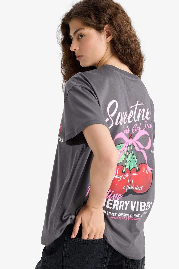 DeFacto-Oversize Wide Fit Crew Neck Fruit Back Printed Short Sleeve T-Shirt F6398Ax25Sm 1