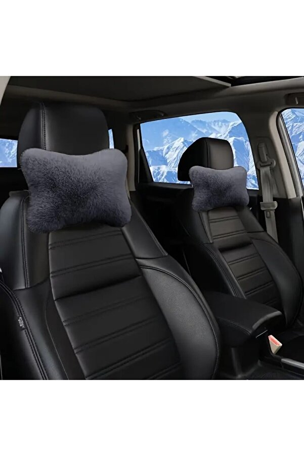 AYAZGRUP 2 Adet Peluş Siyah Oto Boyun Yastığı Boncuk elyaf Dolgulu Seyahat Boyun Yastığı İş Ofis Araba